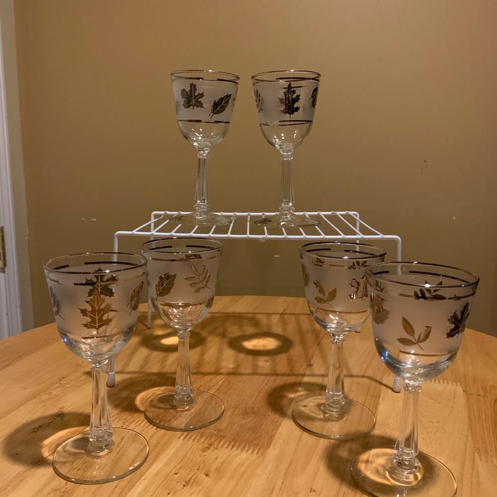 6 Libbey Silver Leaf Wine Glasses